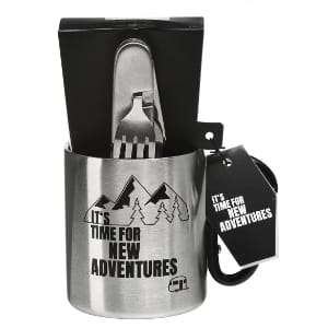 Geschenk-Set Travel: Reisebesteck-Multitool, Edelstahl-Tasse mit Karabiner-Halter und Kaffeemischung